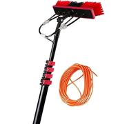 Kit Perche d'alimentation en Eau, Brosse télescopique avec Tuyau de 20 m, Brosse de Nettoyage pour Panneaux solaires, équipement de Lavage Professionnel(9.2m/30ft&Head55cm)