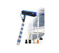 Kit Perche Télescopique Nettoyage Panneaux Solaires Extensible à 11 m avec Tête de Brosse PP Rotative 180° Tuyau 20 m