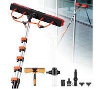 Kit Perche Télescopique Nettoyage Panneaux Solaires Extensible à 7 m, avec Tête de Brosse PP Rotative 180°, Tuyau 12 m,