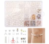 Kit Perles pour Bracelet Adulte, Kit Bracelet Perle de Plastique Rondes Blanc et Perles Intercalaires, Perle Blanches Nacrées avec Trou pour DIY Colliers, Bracelets, Boucles, Fabrication de Bijoux