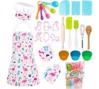 Kit Petit Chef Cuisine Enfant Avec Tablier Flamant,26 Pièces Jouet Cuisine Ustensile Avec Toque Cuillères Fouet,Chef Jeu De Rôle Cadeaux Pour Garçons Filles 3 4 5 6 7 Ans