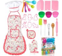 Kit Petit Chef Cuisine Enfant Avec Tablier Licorne,26 Pièces Jouet Cuisine Ustensile Avec Toque Cuillères Fouet,Chef Jeu De Rôle Cadeaux Pour Garçons Filles 3 4 5 6 7 Ans (Rose)