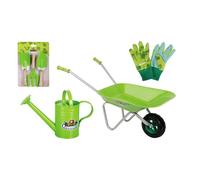 Kit petit jardinier accessoires pour enfant en métal Gants + petits outils + brouette + arrosoir