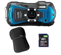 PENTAX Appareil photo compact WG-90 étanche Bleu + étui + SD 8 Go