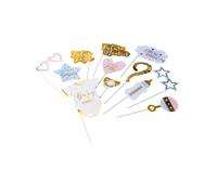Kit photobooth Fille ou Garçon rose bleu et or 12 pièces - Rose