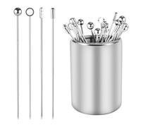 Kit Pics à Cocktail et Support, 28pcs Pics à Cocktail Acier pour Boissons avec Support Agitateurs à Cocktail Réutilisables Brochettes d'Apéritif pour Fruits Sandwichs Cupcakes Articles de Fête