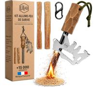 Kit Pierre à Feu de Survie XXL 15 000 Utilisations - Outil Multifonction 21 en 1 avec Mousqueton Double Clip - 2 Allume-Feux Inclus - Outdoor, Camping, Bushcraft, Randonnée, Survivalisme, Firesteel