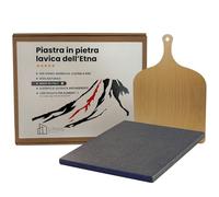 Kit pierre anti-adhésive lave ollaire ETNEA pour pizza 39 x 35 x 2 + pelle pour four électrique à gaz et barbecue pour viande, poisson et légumes réfractaire