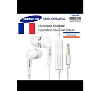 Kit Piéton Stéréo pour Samsung Galaxy J3 J5 J7 2017 2016 | Format Bouton Confortable avec Boîtier pour Smartphone Tablette PC Ordinateur Portable Console Autoradio Blanc