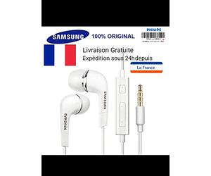 Kit Piéton Stéréo pour Samsung Galaxy J3 J5 J7 2017 2016 | Format Bouton Confortable avec Boîtier pour Smartphone Tablette PC Ordinateur Portable Console Autoradio Blanc