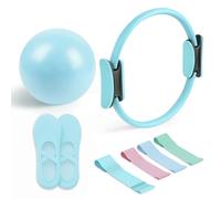 Kit Pilates Essentiel - Accessoires de Fitness Portables - avec Anneau Pilates Tonifiant, Bandes de Résistance Longues, Bandes Pilates Loop, Ballon Pilates Souple et Chaussettes Pilates Grip (Bleu)