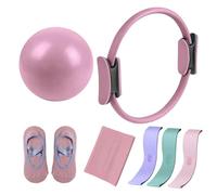 Kit Pilates Essentiel - Accessoires de Fitness Portables - avec Anneau Pilates Tonifiant, Bandes de Résistance Longues, Bandes Pilates Loop, Ballon Pilates Souple et Chaussettes Pilates Grip (Rose)