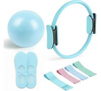 Kit Pilates Essentiel - Accessoires de Fitness Portables - avec Anneau Pilates Tonifiant, Bandes de Résistance Longues, Bandes Pilates Loop, Ballon Pilates Souple et Chaussettes Pilates Grip (Bleu)