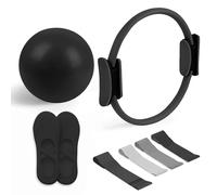 Kit Pilates Essentiel - Accessoires de Fitness Portables - avec Anneau Pilates Tonifiant, Bandes de Résistance Longues, Bandes Pilates Loop, Ballon Pilates Souple et Chaussettes Pilates Grip (Gris)