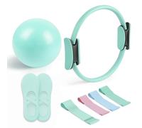 Kit Pilates Essentiel - Accessoires de Fitness Portables - avec Anneau Pilates Tonifiant, Bandes de Résistance Longues, Bandes Pilates Loop, Ballon Pilates Souple et Chaussettes Pilates Grip (Vert)