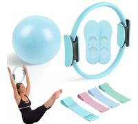 Kit Pilates Maison - Anneau De 38cm + Bandes éLastiques + Ballon + Chaussettes Anti-DéRapantes, MatéRiau PP+Latex, pour La Sculpture Corporelle à La Maison, Adapté Aux Femmes (Bleu)