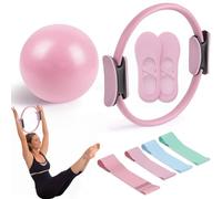 Kit Pilates Maison - Anneau De 38cm + Bandes éLastiques + Ballon + Chaussettes Anti-DéRapantes, MatéRiau PP+Latex, pour La Sculpture Corporelle à La Maison, Adapté Aux Femmes (Rose)