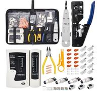 Kit Pince à Sertir RJ45 avec Testeur RJ45 et Connecteurs Pass Through Cat7 Cat6 Cat5-Outil Réseau Tout-en-Un pour Dénuder, Couper et Sertir-Idéal pour Installation Réseau Domestique et Réparation