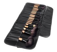 Kit Pinceaux De Maquillage Manche En Bois Set De 32 Brosses Sacoche Cuir Pu - Yonis