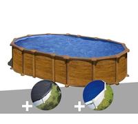 Kit piscine acier aspect bois Gré Amazonia ovale 6,34 x 3,99 x 1,32 m + Bâche d'hivernage + Bâche à bulles
