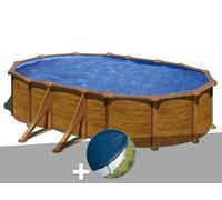 Kit piscine acier aspect bois Gré Mauritius ovale 5,27 x 3,27 x 1,32 m + Bâche hiver
