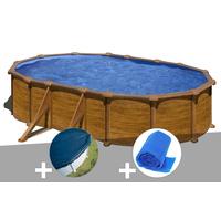 Kit piscine acier aspect bois Gré Mauritius ovale 5,27 x 3,27 x 1,32 m + Bâche hiver + Bâche à bulles