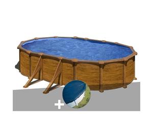 Kit piscine acier aspect bois Gré Mauritius ovale 6,34 x 3,99 x 1,32 m + Bâche hiver