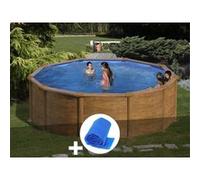 Kit piscine acier aspect bois Gré Mauritius ronde 3,70 x 1,32 m + Bâche à bulles