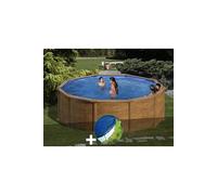 Kit piscine acier aspect bois Gré Mauritius ronde 4,80 x 1,32 m + Bâche hiver