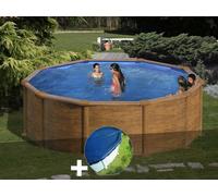 Kit piscine acier aspect bois Gré Mauritius ronde 4,80 x 1,32 m + Bâche hiver