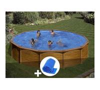Kit piscine acier aspect bois Gré Mauritius ronde 5,70 x 1,32 m + Bâche à bulles
