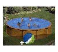 Kit piscine acier aspect bois Gré Mauritius ronde 5,70 x 1,32 m + Bâche hiver