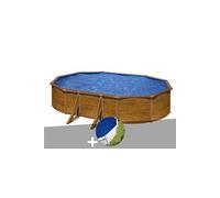 Kit piscine acier aspect bois Gré Pacific ovale 5,27 x 3,27 x 1,22 m + Bâche à bulles Bois G