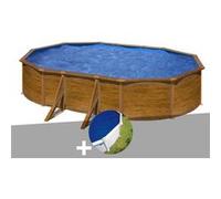 Kit piscine acier aspect bois Gré Pacific ovale 5,27 x 3,27 x 1,22 m + Bâche à bulles Bois G