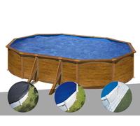 Kit piscine acier aspect bois Gré Pacific ovale 5,27 x 3,27 x 1,22 m + Bâche d'hivernage + Bâche à bulles + Tapis de sol