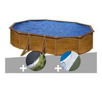 Kit piscine acier aspect bois Gré Pacific ovale 5,27 x 3,27 x 1,22 m + Bâche d'hivernage + Tapis de sol Bois G