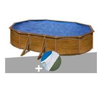 Kit piscine acier aspect bois Gré Pacific ovale 5,27 x 3,27 x 1,22 m + Tapis de sol Bois G