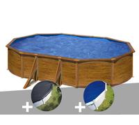 Kit piscine acier aspect bois Gré Pacific ovale 6,34 x 3,99 x 1,22 m + Bâche d'hivernage + Bâche à bulles