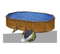 Kit piscine acier aspect bois Gré Pacific ovale 6,34 x 3,99 x 1,22 m + Bâche d'hivernage