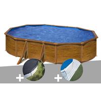 Kit piscine acier aspect bois Gré Pacific ovale 6,34 x 3,99 x 1,22 m + Bâche d'hivernage + Tapis de sol