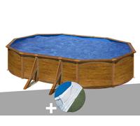 Kit piscine acier aspect bois Gré Pacific ovale 6,34 x 3,99 x 1,22 m + Tapis de sol