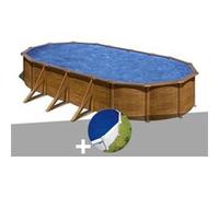 Kit piscine acier aspect bois Gré Pacific ovale 7,44 x 3,99 x 1,22 m + Bâche à bulles