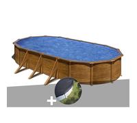Kit piscine acier aspect bois Gré Pacific ovale 7,44 x 3,99 x 1,22 m + Bâche d'hivernage