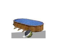 Kit piscine acier aspect bois Gré Pacific ovale 7,44 x 3,99 x 1,22 m + Bâche d'hivernage Bois G