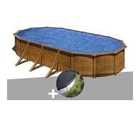 Kit piscine acier aspect bois Gré Pacific ovale 7,44 x 3,99 x 1,22 m + Bâche d'hivernage Bois G