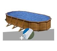 Kit piscine acier aspect bois Gré Pacific ovale 7,44 x 3,99 x 1,22 m + Tapis de sol