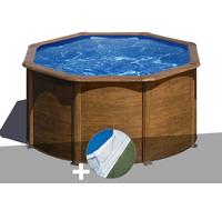 Kit piscine acier aspect bois Gré Pacific ronde 2,60 x 1,22 m + Tapis de sol