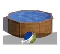 Kit piscine acier aspect bois Gré Pacific ronde 3,70 x 1,22 m + Bâche à bulles