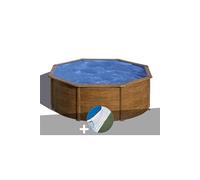 Kit piscine acier aspect bois Gré Pacific ronde 3,70 x 1,22 m + Tapis de sol