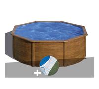 Kit piscine acier aspect bois Gré Pacific ronde 3,70 x 1,22 m + Tapis de sol